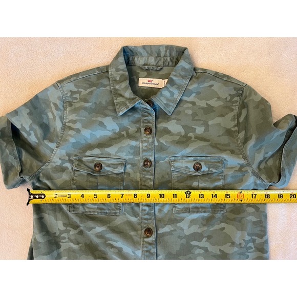 Vineyard Vines Margo Tonal Camo Shirt Dress Green Size 6 Short Sleeve Utility - Picture 6 of 7